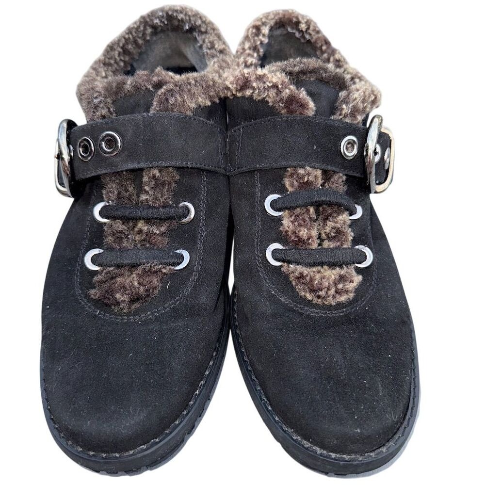 Stuart Weitzman Women's Black Suede Fur Lined Ankle Boots Buckle 9 N